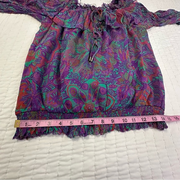 Ramy Brook 100% Viscose Floral Multicolor with Ruffles and Bell Sleeves Blouse - Picture 6 of 12